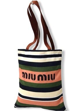 MIU MIU Limited Edition Striped Canvas Tote